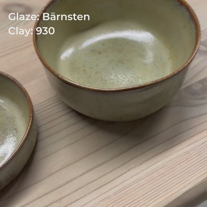 Bärnsten pulverglasyr, glansig brun effektglasyr